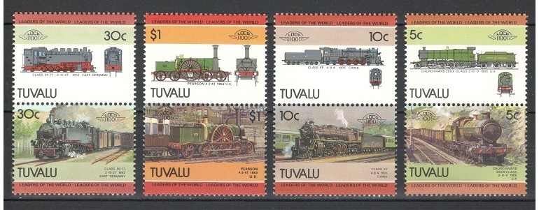 TUVALU 1985 - TRENURI, LOCOMOTIVE - SERIE DE 8 TIMBRE - NESTAMPILATA - MNH / trenuri394